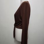 YUKA My Tee Brown Long Sleeve Tie Front Cropped Cardigan Top Size L Yoga Indie Size L Photo 2