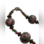 Leather like Black and Red Beaded Necklace Photo 3