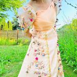 Vintage Handmade Ball Gown Handpainted 3 D Roses Fits size M 8 Full Train Peach Orange Size M Photo 5