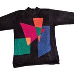 VTG Super 80s Richard & Co Black Acrylic Sweater w/ Color Block Sz L Size L Photo 1