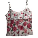 Vtg 1980s California Dynasty White Rose Floral Print Satin Sheer Chiffon Top M Size M Photo 0