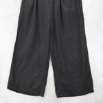 Black Cropped Wide Leg Pleated Belted Preppy Straight Leg Trousers Pant L Large Photo 3