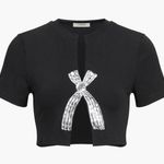 Rhinestone Bow Decorated Cropped Top Size L Photo 1
