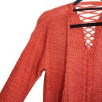 Maurice's Burnt Orange Open Front Lattice Back Knit Cardigan Photo 2