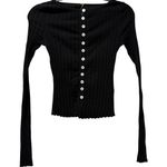 Free People NWT BLACK TILLY LONG SLEEVE RIBBED BUTTON CARDI TOP SHIRT XS Photo 3