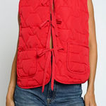 Sans Souci  Red Padded Puffed Vest Tie Front Winter Small Casual Outdoor Coquette Photo 0