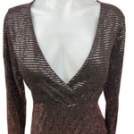 Boohoo NEW Bronze Gold Sequin Long Sleeve Holiday Wrap Mini Bodycon Dress Sz 14 Photo 6
