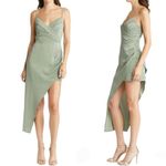Lulus Let's Celebrate Tonight Asymmetric Satin Cocktail Dress Sage Green NWOT Photo 1
