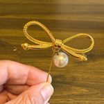 Salvatore Ferragamo Ferragamo Bow Ribbon Stick Pin Pearl Brooch Elegant Accessory Vintage Gold Photo 1