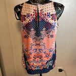 Kenar  Peach Blue Floral‎ Pattern Sleeveless Blouse Button Back Size Medium Photo 2