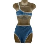 Aerie Blue & White One Shoulder Bandeau Bikini Set Size Small Photo 9