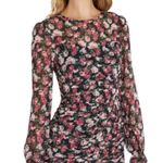VICI Dress Womens Small Black Floral Long Sleeve Ruched Short Mini Party Photo 2