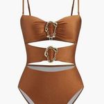 Commense metal Detail Brown One Piece Swim Suit Size L NWT! Size L Photo 0