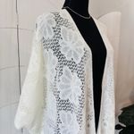 White Lace Open Front Kimono Shawl Floral Crochet Fringe Trim One Size Size undefined Photo 4
