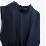 ZARA  Cut Out Waist Satin Effect MIDI Dress W/ Slits Navy Blue Size XS NEW Photo 3