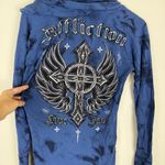 Affliction  Women's Hoodie Pullover Virtue Biker Tattoo Blue Black Photo 7
