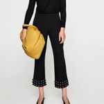 ZARA  Black Cropped Crepe Pearl Embellished Hem Trousers Small Photo 2