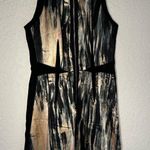 Rebecca Taylor Silk Artsy Front Zip Dress Black Watercolor Camo Cocktail Party Photo 0