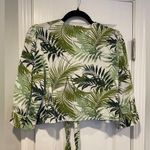 Midnight sky  Size M Tropical Palm Linen Blend Tie Front 3/4 Sleeve Crop Top Photo 7