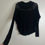Free People  Black Top Lace Long Sleeves XXS Oversized Waffle Knit Spring Valley Photo 3