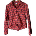 J.Crew Red Elephant Print Button Up Shirt Womens Sz S Novelty Tie Front Photo 0