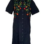 Eshakti  Custom Dress Black Floral Embellished Cotton Shift Shirtdress Photo 0