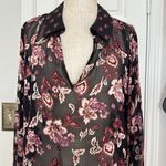 White House | Black Market Sheer long sleeve velvet burnout paisleu print blouse Photo 5