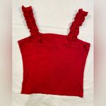 Intermix Red shirt ruffle straps, ribbed knit, size medium Photo 2