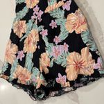 Forever 21  Floral Spaghetti Strap Lace Up Back Romper Women’s Small Black/Blue Photo 3