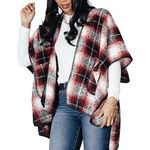 Boutique  Red Black White Tan‎ Plaid Poncho Sweaters One Size Photo 0