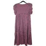 ZARA Women’s Gingham Ruffle Prairie Midi Dress Pink/Navy Blue Size Medium Photo 2