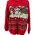 Vintage 90s Varsity Ugly Christmas Sweatshirt Santa Snowman Reindeer Unisex Larg Red Size L Photo 0