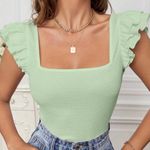 SheIn VCAY Square Neck Ruffle Trim Tee Photo 0