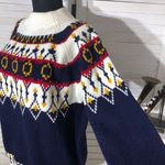 Vintage 90s JCPenney Sweater Fair Isle Ski Acrylic Mock Neck Navy Blue/White M Blue Size M Photo 7