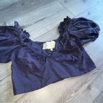Jen's Pirate Booty  Reality Bites Linen Crop Top Navy Blue Photo 4