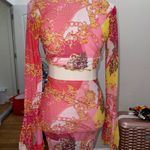 Tie Front Two Piece Skirt Set Pink Size M Photo 3