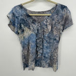 Unbranded Boho Fairy Top Size M Blue Floral Tie Dye Ruffle Y2K T Photo 0