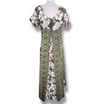 Vintage 90s Creations Hawaiian Maxi Dress Green White Hibiscus Dark Floral Size M Photo 9