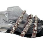Leith Pink Velvet & Pearl Embellished Strappy Flats Sz 7.5 Slip On Sandal Slides Photo 0