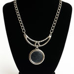 Vintage Womens Silver Tone Black Stone Pendant Necklace Navajo Western Gothic Photo 0