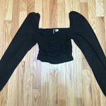 Divided NWOT  Black Square Neck Puff Sleeve Crop Blouse Size XS Photo 0