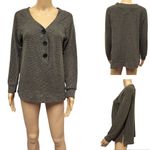 French Laundry  Textured V Neck Brown Button Front Long Sleeve Pullover Top Sz S Photo 1