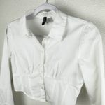 Divided Women's Cropped Boostier Shirt White Button Up Smocked Long Sleeve Photo 1