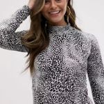 Wednesday’s Girl Animal Print Black White Bodycon Turtleneck Midi Dress, size M Photo 1