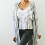 Free People  Long Duster Cardigan Hoodie Sweater Grey Lagenlook Tie Front Photo 1