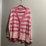 None Pink Multi Striped Button Down Fuzzy Knit Cardigan NEW Photo 1