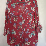 a.n.a  Coral‎ Floral Size PXXL Button Down Shirt Top Long Roll Tab Sleeve Pockets Photo 0