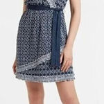 EXPRESS New! Eyelet Faux Wrap Dress Blue White Short Sleeve Casual, S Photo 0