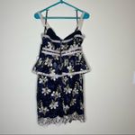 Lulus Dress Karina Embroidered Black Blue Floral Peplum Elegant Crochet Lace Photo 7