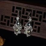 Boho flower water drop pear‎ shaped retro crystal faux fashion jewelry Silver Photo 3